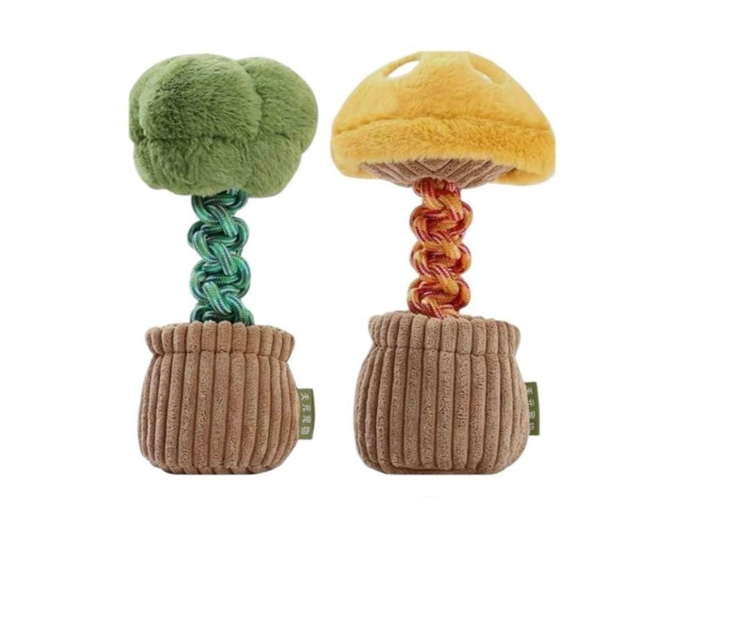 Juguete de Peluche para Perro Maceta con Soga - Diseño Árbol y Hongo