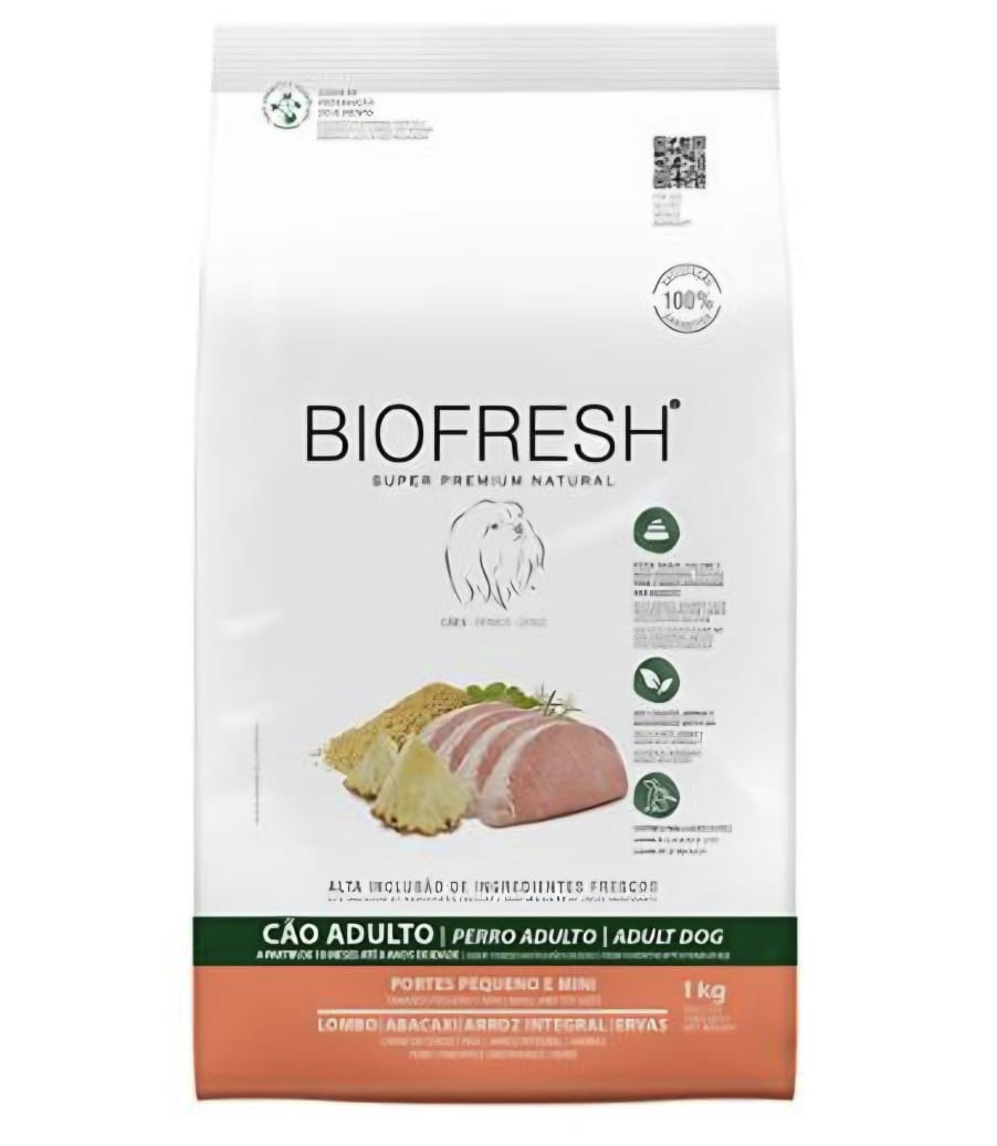 BIOFRESH SUPER PREMIUM NATURAL PERRO ADULTO PORTE PEQUEÑO Y MINI SABOR LOMO, ANANÁ, ARROZ INTEGRAL Y HIERBAS