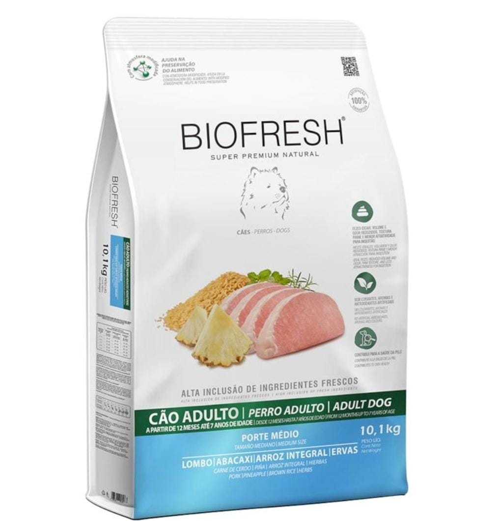 BIOFRESH SUPER PREMIUM NATURAL PERRO ADULTO PORTE MEDIO SABOR LOMO, ANANÁ, ARROZ INTEGRAL Y HIERBAS