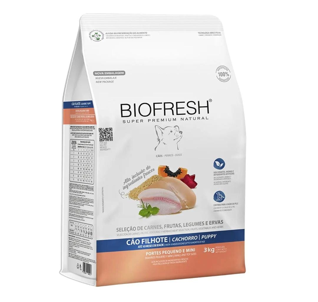 BIOFRESH SUPER PREMIUM NATURAL - CÃO FILHOTE / CACHORRO / PUPPY - PORTE PEQUEÑO Y MINI