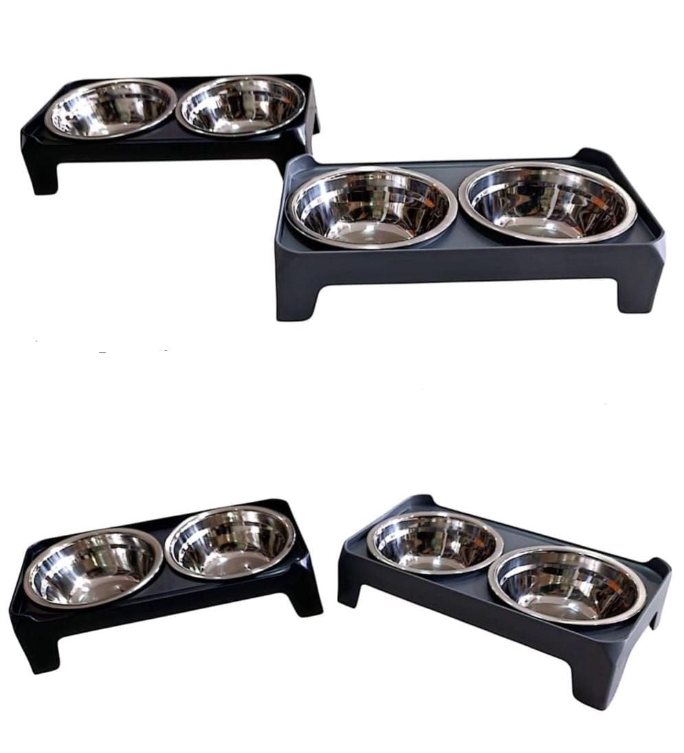 Comedero Doble para Perros y Gatos - Base Baja con Platos de Acero. Miel & Orson