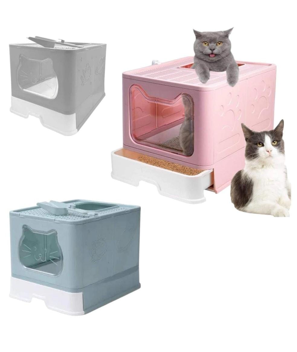 Baño para Gatos Plegable con Bandeja Extraíble | Arenero Cerrado con Entrada Superior