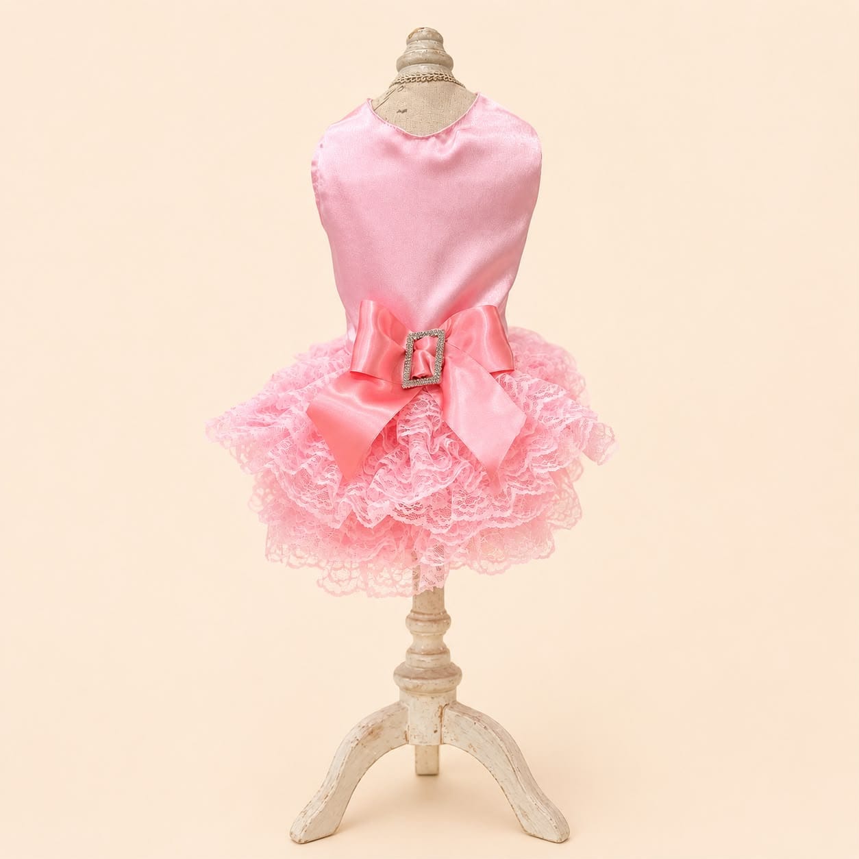 Vestido de Fiesta para Mascotas con Encaje, Volados y Moño