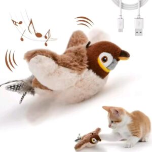 Juguete Interactivo Pájaro con Movimiento y Sonido para Gatos Recargable USB