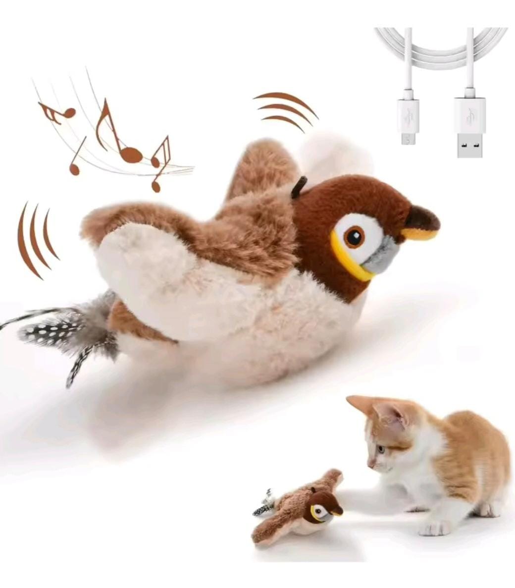 Juguete Interactivo Pájaro con Movimiento y Sonido para Gatos Recargable USB