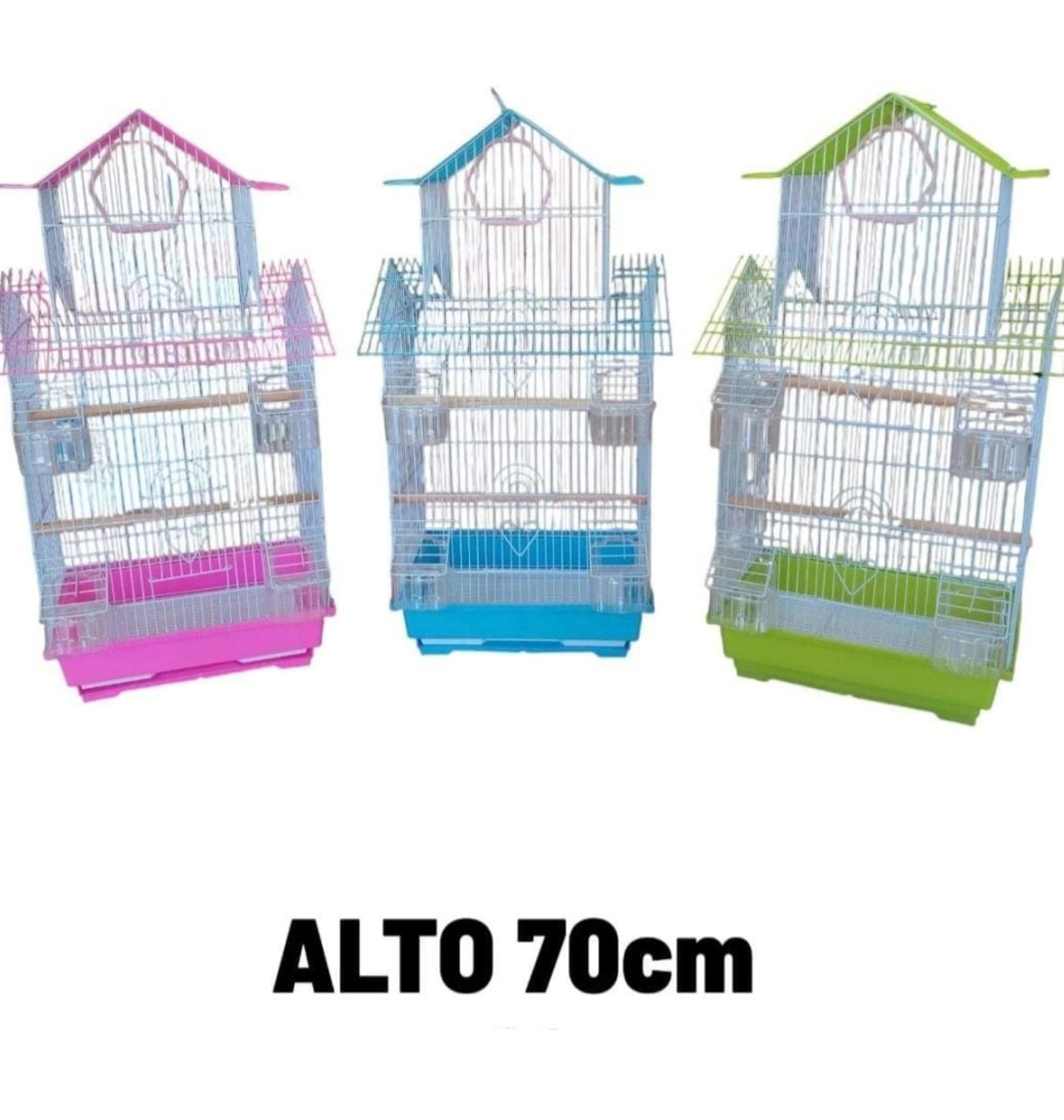 Jaula Metálica Alta para Aves con Comederos – 70 cm