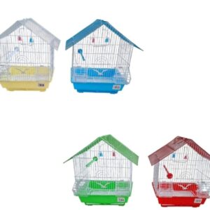 Jaula Metálica para Aves con Techo a Dos Aguas y Comederos