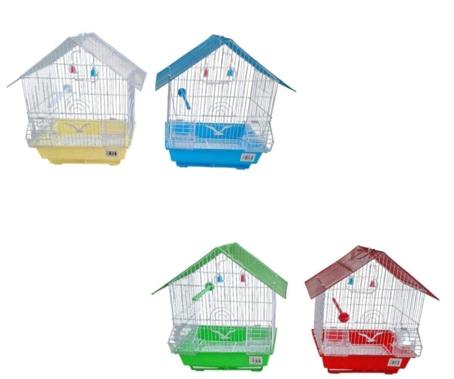 Jaula Metálica para Aves con Techo a Dos Aguas y Comederos