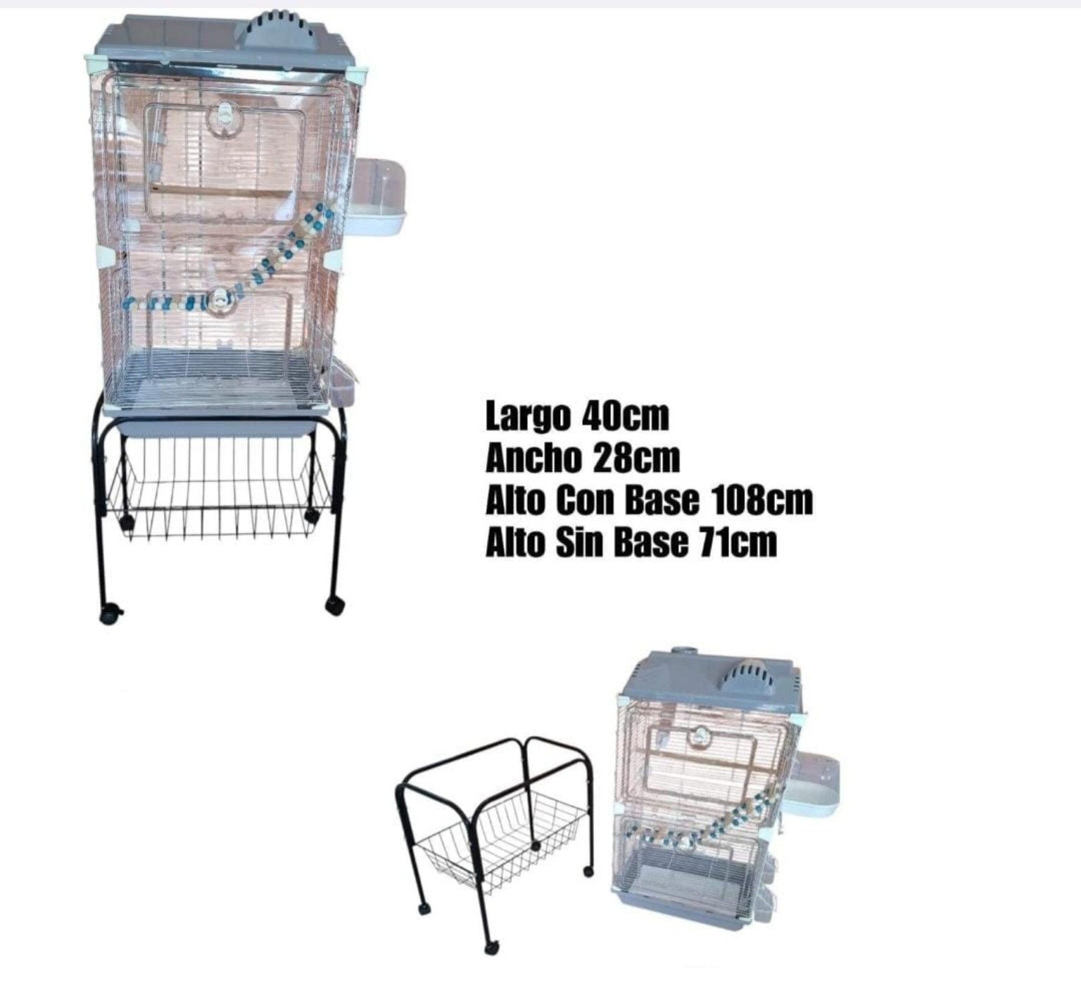 Jaula Rectangular para Pájaros con Base y Ruedas